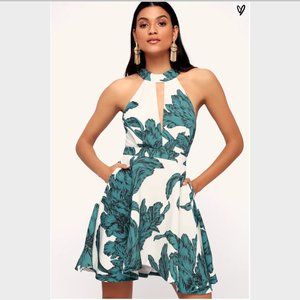 Witness Ivory Leaf Print Halter Skater Dress